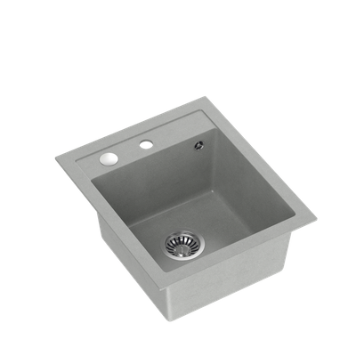 JOHNNY 100 GraniteQ zlewozmywak granitowy silver stone 1-komorowy z/o (43x50x20), z syfonem i zaślepką stal szlachetna