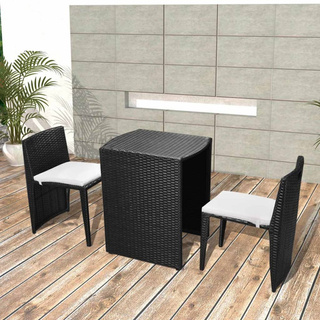 3-cz. zestaw mebli bistro z poduszkami, rattan PE, czarny