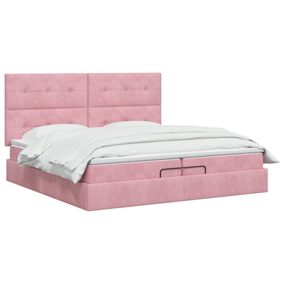 Łóżko ottoman z materacem różowy 200 x 200 cm Welur