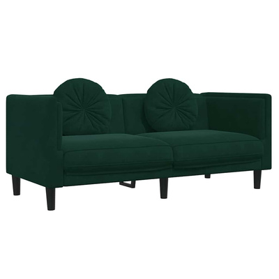 Sofa 2-osobowa z poduszkami, ciemnozielona, aksamit