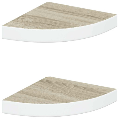 vidaXL Narożne półki ścienne, 2 szt., dąb i biel, 25x25x3,8 cm, MDF
