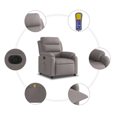 vidaXL Rozkładany fotel masujący, elektryczny, kolor taupe, tkanina wariant 8