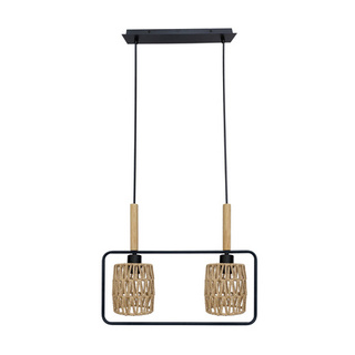 Lampa wisząca z abażurem Crown czarna beżowy abażur podwójna do jadalni