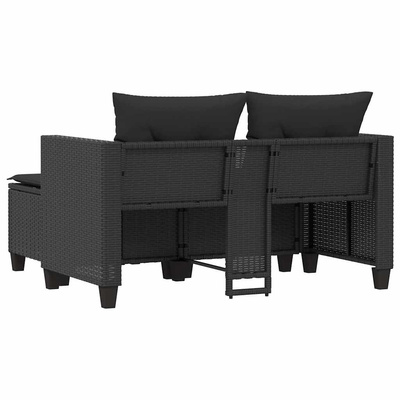 2-osobowa sofa ogrodowa z podnóżkami, czarna, polirattan
