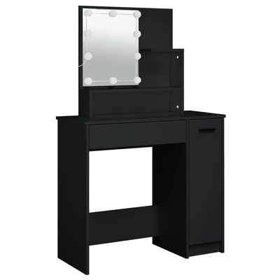 Toaletka z LED, czarna, materiał drewnopochodny