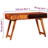 vidaXL Biurko, lite drewno sheesham, 118 x 50 x 76 cm