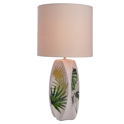 Lampka nocna Palma biała ceramiczna rustykalna z abażurem