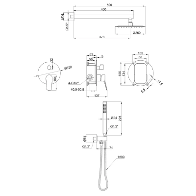 Zestaw podtynkowy z baterią podtynk 2f alonia invena trend, złoto szcz