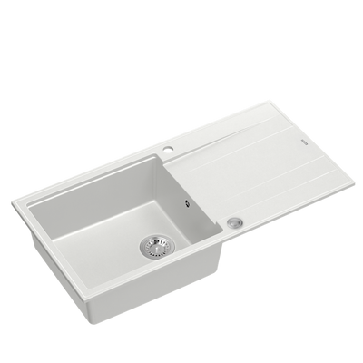 EVAN 146 XL GraniteQ zlewozmywak z syfonem Push 2 Open 1-komorowy z/o (1000x500x210; kom. 420x480) snow white / elementy stalowe