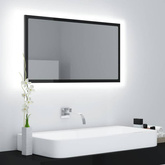 vidaXL Lustro łazienkowe LED, wysoki połysk czarne, 80x8,5x37cm, akryl