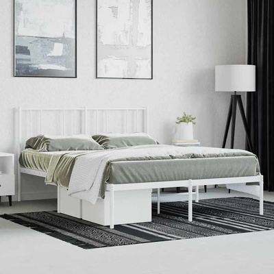vidaXL Metalowa rama łóżka z wezgłowiem, biała, 160x200 cm model standard