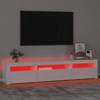 vidaXL Szafka pod TV z oświetleniem LED, biała z połyskiem195x35x40 cm