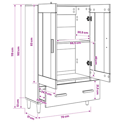 Highboard Czarny dąb 70 x 31 x 115 cm Drewno inżynieryjne