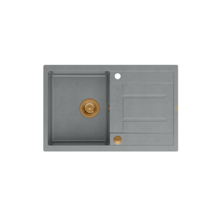 MORGAN 111 GraniteQ zlewozmywak silver stone z syfonem Push To Open 1-komorowy z/o / elementy miedziane