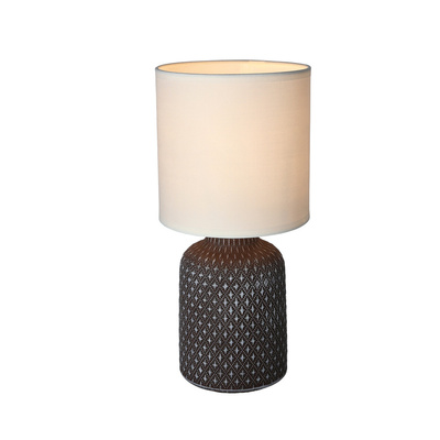 Lampka nocna Iner brązowa ceramiczna z abażurem klasyczna