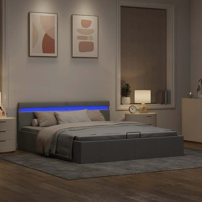 vidaXL Rama łóżka, podnośnik i LED, jasnoszara, tkanina, 180 x 200 cm
