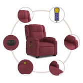 vidaXL Podnoszony fotel masujący, elektryczny, rozkładany, czerwony wariant 11