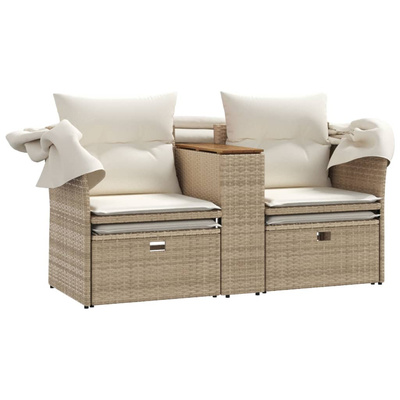 2-os. sofa ogrodowa z zadaszeniem i stołkami, beżowa, rattan PE