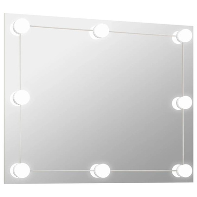 vidaXL Lustro ścienne z lampkami LED, bez ramy, prostokątne, szklane