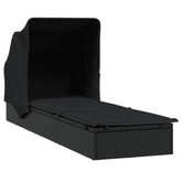 vidaXL Leżak ze składanym dachem, czarny, 213x63x97 cm, polirattan