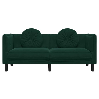 Sofa 2-osobowa z poduszkami, ciemnozielona, aksamit