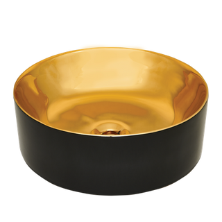 Umywalka nablatowa Kos okrągła złota czarna połysk  Invena