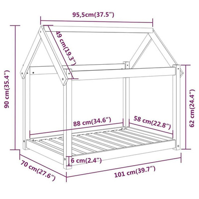 vidaXL Legowisko dla psa, czarne, 101x70x90cm, lite drewno sosnowe