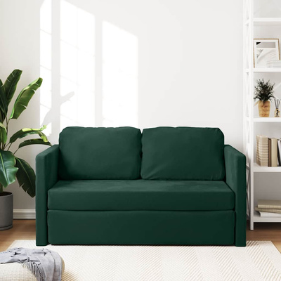 Sofa podłogowa 2-w-1, ciemnozielona, 122x204x55 cm, aksamit