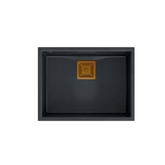 Zlewozmywak granitowy DAVID 50 – jednokomorowy, podwieszany, black diamond/elementy miedziane, Quadron