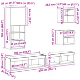 Jednostki TV na ścianę z LED 5 szt. Czarny Dąb 100 x 30 x 30 cm