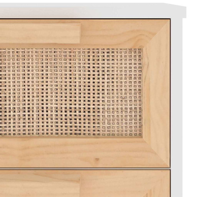 Szafka, biała, 40x30x90 cm, lita sosna i naturalny rattan