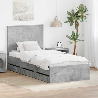 Ramka łóżka Betonowy szary 90 x 200 cm Drewno inżynieryjne
