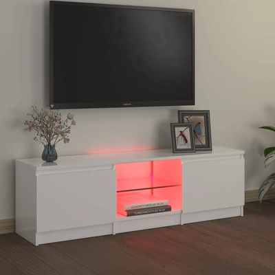 vidaXL Szafka pod TV z oświetleniem LED, biała, połysk, 120x30x35,5 cm