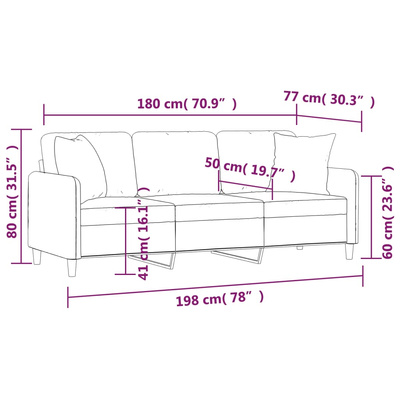 3-osobowa sofa wypoczynkowa z poduszkami, jasnożółta, 180 cm