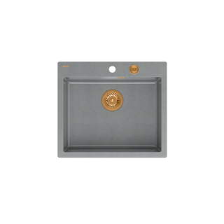 MORGAN 110 GraniteQ zlewozmywak silver stone z syfonem Push To Open kol. miedziany 1-komorowy b/o + zaczepy 4 szt