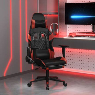 vidaXL Fotel gamingowy z podnóżkiem, czarny i wino, sztuczna skóra model standard