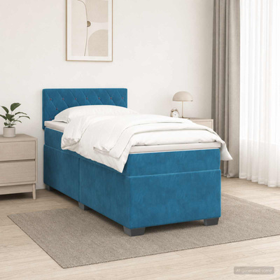 Łóżko Box Spring z materacem i LED niebieski 80 x 200 cm Welur