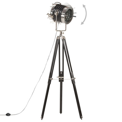 Lampa podłogowa na trójnogu, czarna, lite drewno mango, 171 cm
