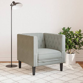Fotel Chesterfield, jasnoszary, tapicerowany aksamitem