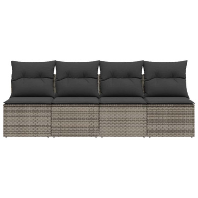 Sofa ogrodowa z poduszkami, 4-osobowa, szara, polirattan