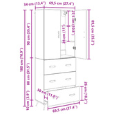 Highboard Czarny Dąb 69,5 x 34 x 180 cm Drewno inżynieryjne