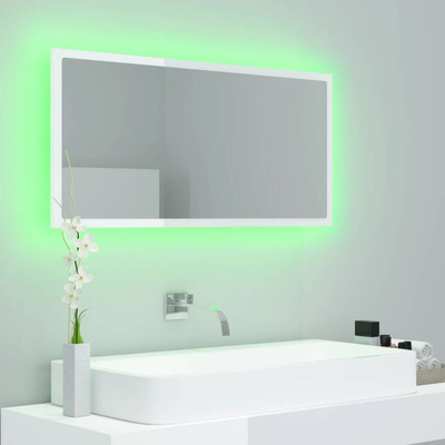 vidaXL Lustro łazienkowe LED, wysoki połysk, białe, 90x8,5x37cm, akryl
