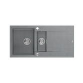 EVAN 156 GraniteQ zlewozmywak z syfonem Push To Open 1,5-komorowy z/o (1000x500x210; kom. 420x480) silver stone / elementy stalowe