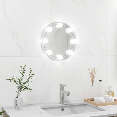 vidaXL Lustro ścienne z lampkami LED, bez ramy, okrągłe, szklane
