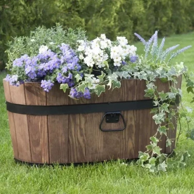 Donica ogrodowa drewniana prostokątna długa 40 cm brązowa wysokość 21 cm