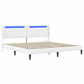 Ramka łóżka z paskami LED Biały 180 x 200 cm Ekoskóra