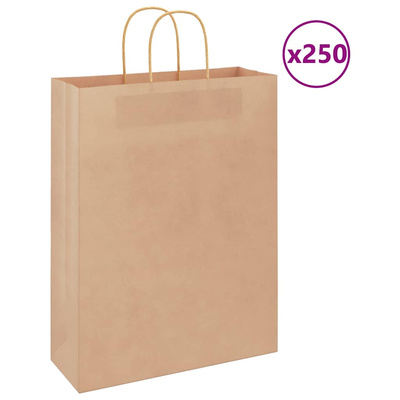 Torby papierowe 250 szt. z uchwytami Brązowe 32x12x42 cm