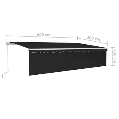 Ręcznie zwijana markiza z zasłoną i LED, 6x3 m, antracytowa