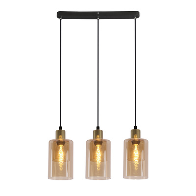 Lampa wisząca Doppio potrójna z kloszem szklana czarno-złota 3-punktowa