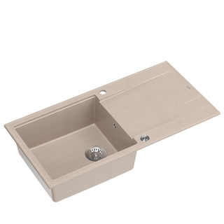 Zlewozmywak granitowy EVAN 146 XL  – jednokomorowy, wpuszczany, pearl beige/elementy stalowe, Quadron
